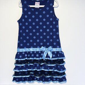 Nannette Girl Navy Teal Sparkle Polkadot Sheath Dress Ruffled Skirt Size 6